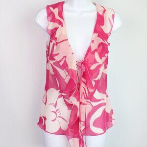 Bennetton floral sheer sleeveless blouse pink